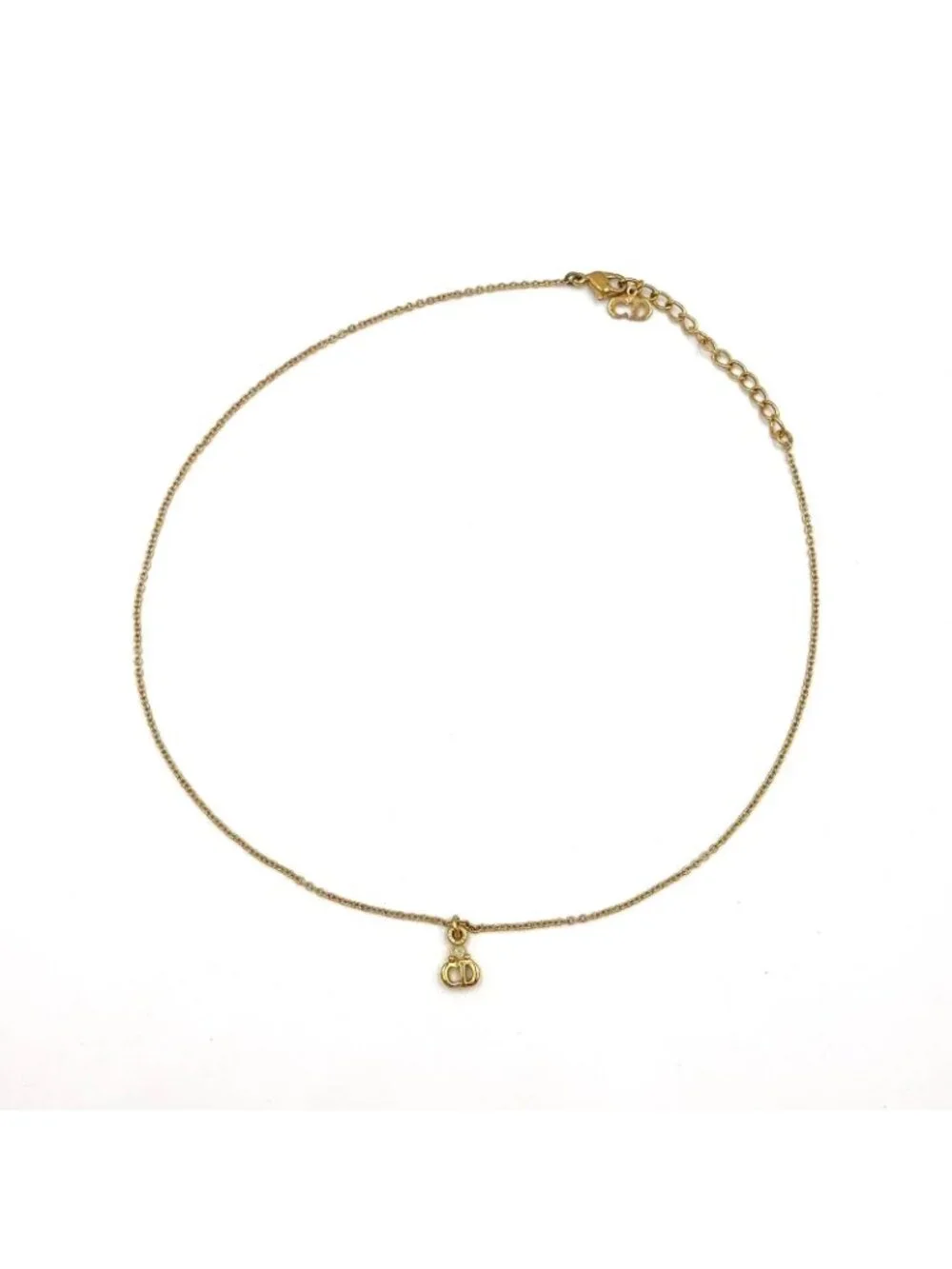 Dior CD Logo Rhinestone Clear Gold Necklace